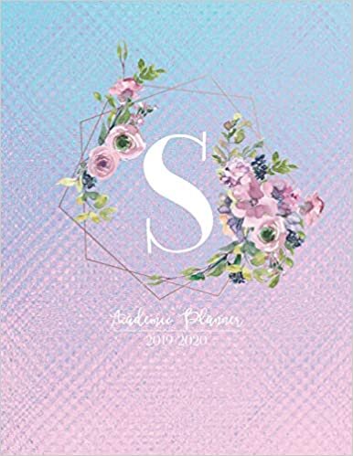indir Academic Planner 2019-2020: Pink Purple and Blue Matte Iridescent with Mauve Flowers Monogram Letter S Academic Planner July 2019 - June 2020 for Students, Moms and Teachers (School and College)
