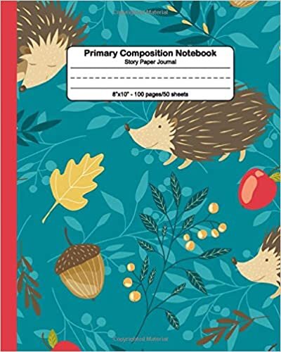 indir Primary Composition Notebook: Floral Handwriting Notebook with Dashed Mid-line and Drawing Space | Grades K-2, 100 Story Pages | Awesome Forest Hedgehog Pattern for Kids