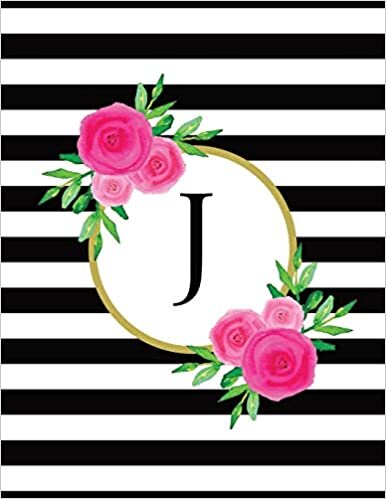 indir Black and White Striped Pink Floral Monogram Journal with Letter J