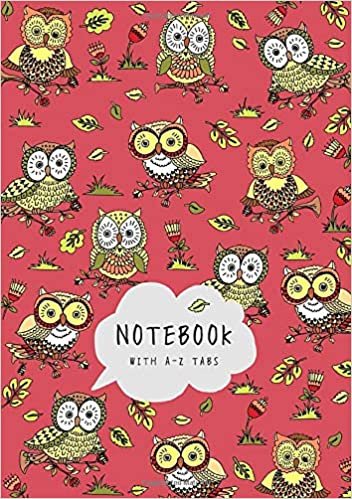 indir Notebook with A-Z Tabs: A5 Lined-Journal Organizer Medium with Alphabetical Section Printed | Cute Owl Floral Design Red