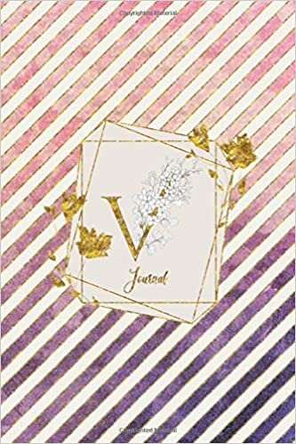 indir V Journal: Gold Letter Personalized Initial Monogram 100 Page 6 x 9&quot; Lined Notebook Pretty Floral Diary Book