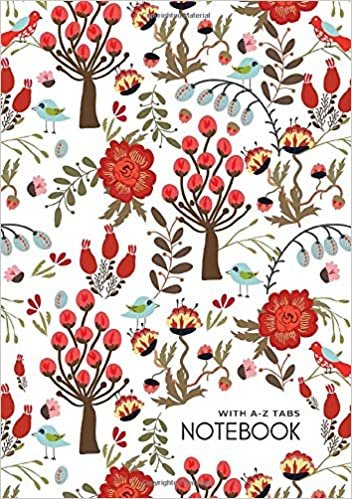 indir Notebook with A-Z Tabs: A5 Lined-Journal Organizer Medium with Alphabetical Section Printed | Birds in Forest Design White