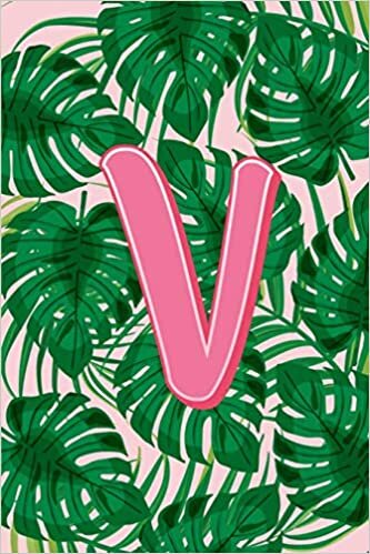 indir V: Letter V Monogram Green &amp; Pink Palm Tree Fronds Notebook &amp; Journal