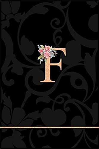 indir F: Letter F Monogram Floral Journal, Pink Flowers on Elegant Black, Personal Name Initial Personalized Journal, 6x9 inch blank lined college ruled notebook diary, perfect bound, Soft Cover