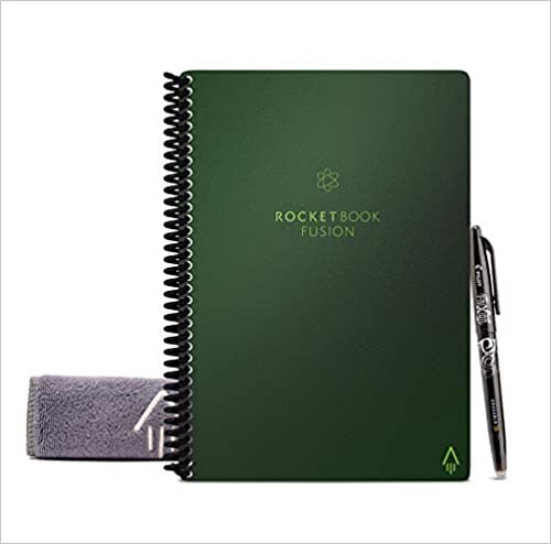 indir (Executive, Terrestrial Green) - Rocketbook Fusion Smart Reusable Notebook - Calendar, To-Do Lists, and Note Template Pages with 1 Pilot Frixion Pen &amp; 1 Microfiber Cloth Included - Terrestrial Green Cover, Executive Size (15cm x 22cm )
