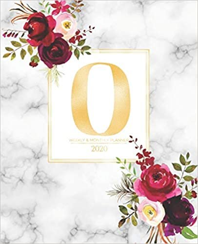 indir Weekly &amp; Monthly Planner 2020 O: Burgundy Marsala Flowers Gold Monogram Letter O (7.5 x 9.25 in) Vertical at a glance Personalized Planner for Women Moms Girls and School