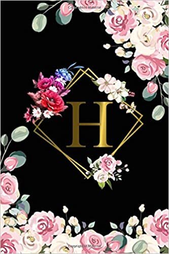 indir H: Trendy Golden Monogram Initial Letter H Wide Ruled Notebook for Women, Girls &amp; School - Personalized Blank Wide Lined Journal &amp; Diary - Pink Roses Floral Print