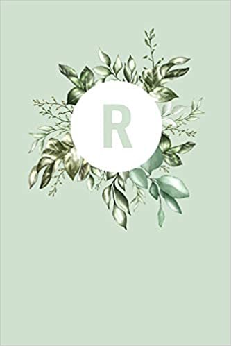 indir R: 110 Sketch Pages (6 x 9)  | Light Green Monogram Doodle Sketchbook with a Simple Vintage Floral Green Leaves Design | Personalized Initial Book for Women and Girls | Pretty Monogramed Sketchbook