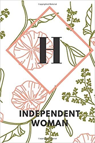 indir H (INDEPENDENT WOMAN): Monogram Initial &quot;H&quot; Notebook for Women and Girls, green and creamy color.