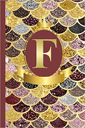 Letter F Notebook: Initial F Monogram Blank Lined Notebook Journal Rose Pink Gold Mermaid Scales Design Cover indir