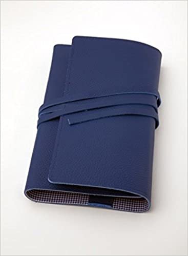 LITERAturtasche L blau | Buchhülle aus Leder: Variable Buchhülle aus genarbtem Leder für Bücher bis 24,5 cm Höhe. Innenfutter blau-vichy indir