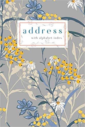 indir Address with Alphabet Index: 4x6 Small Contact Notebook with A-Z Alphabetical Labels | Berry Floral Leaf Cover Design | Gray