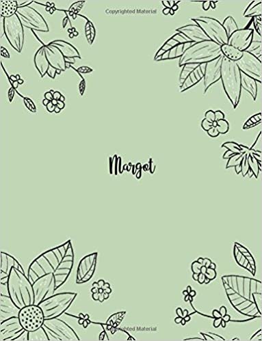 Margot: 110 Ruled Pages 55 Sheets 8.5x11 Inches Pencil draw flower Green Design for Notebook / Journal / Composition with Lettering Name, Margot indir