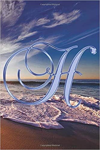 H Journal: A Monogram H Initial Capital Letter Notebook For Writing And Notes: Great Personalized Gift For All First, Middle, Or Last Names (Blue Gold Sunset Beach Print)