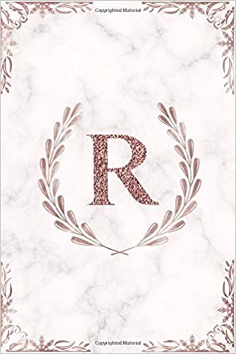 indir R: Rose Gold Letter R Monogram Initial 100 Page 6 x 9&quot; Blank Lined Laurel Wreath &amp; White Marble Journal Notebook