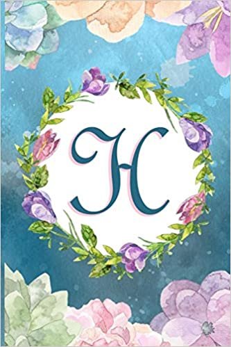 indir H: Watercolor Monogram Handwritten Initial H with Vintage Retro Floral Wreath Elements - College Ruled Lined Writing Journal, Notebook, Composition Book, Inspirational Journal or Diary 6x9&#39;&#39; 120 pages