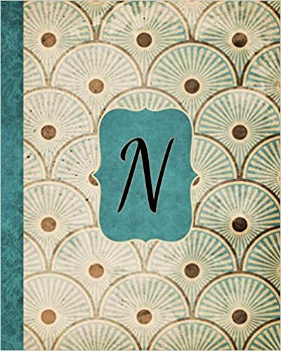 indir N: Antique Aqua Pattern Journal, Monogram Initial Letter N, Gratitude Interior Pages
