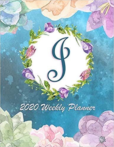 indir J - 2020 Weekly Planner: Watercolor Monogram Handwritten Initial J with Vintage Retro Floral Wreath Elements, Weekly Personal Organizer, Motivational Planner and Calendar Tracker Scheduler