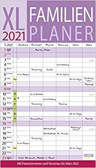 XL Familienplaner 2021: Familienkalender mit 6 breiten Spalten