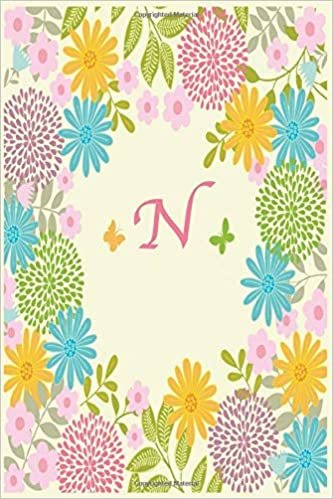 indir N:: Monogram Initial N Notebook for Women and Girls, Pink Floral Monogrammed Blank Lined Note Book, Writing Pad, Journal or Diary with ... Kids, Girls &amp; Women - 120 Pages - Size 6x9