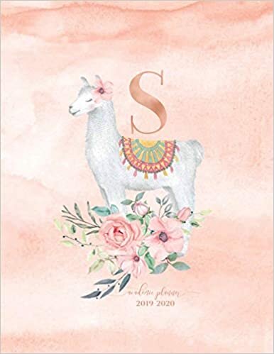 indir Academic Planner 2019-2020: Llama Alpaca Rose Gold Monogram Letter S with Pink Watercolor Flowers Academic Planner July 2019 - June 2020 for Students, Moms and Teachers (School and College)