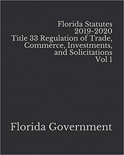 Florida Statutes 2019-2020 Title 33 Regulation of Trade, Commerce, Investments, and Solicitations Vol 1
