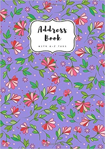 Address Book with A-Z Tabs: A5 Contact Journal Medium | Alphabetical Index | Curving Flower Leaf Design Blue-Violet indir