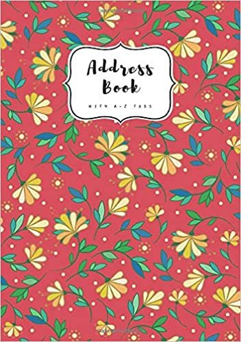 Address Book with A-Z Tabs: A5 Contact Journal Medium | Alphabetical Index | Curving Flower Leaf Design Red