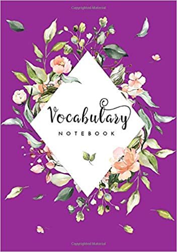 indir Vocabulary Notebook: A5 Notebook 3 Columns Medium | A-Z Alphabetical Tabs Printed | Beautiful Diamond Floral Frame Design Purple
