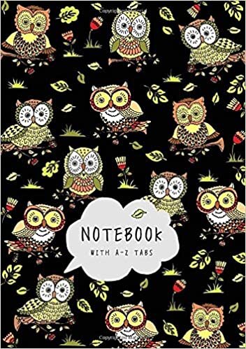 indir Notebook with A-Z Tabs: A5 Lined-Journal Organizer Medium with Alphabetical Section Printed | Cute Owl Floral Design Black