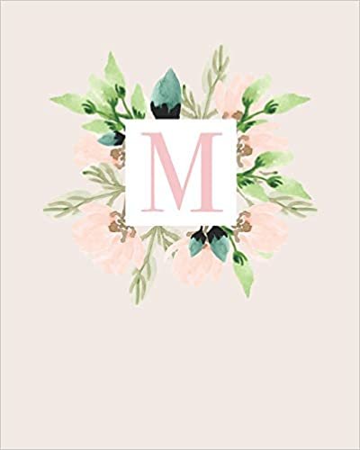 M: 110 Dot-Grid Pages | Monogram Journal and Notebook with a Classic Light Pink Background of Vintage Floral Leaves in a Watercolor Design | ... Journal | Monogramed Composition Notebook indir