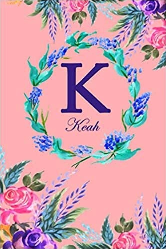 K: Keah: Keah Monogrammed Personalised Custom Name Daily Planner / Organiser / To Do List - 6x9 - Letter K Monogram - Pink Floral Water Colour Theme indir