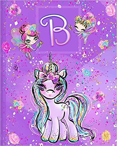 indir B: Unicorn Composition Notebook Wide Ruled | Monogrammed Initial B