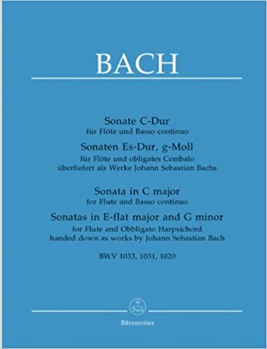 Sonate C-Dur für Flöte und Basso Continuo. Sonaten Es-Dur, g-Moll für Flöte und obligates Cembalo überliefert als Werke J. S. Bach. BWV 1033, 1031, 1020 indir