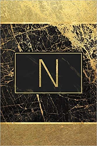 N: Personalized Monogram Initial N Notebook / Journal - College Ruled 6 x 9 - Monogrammed Black and Gold Marble Cover indir