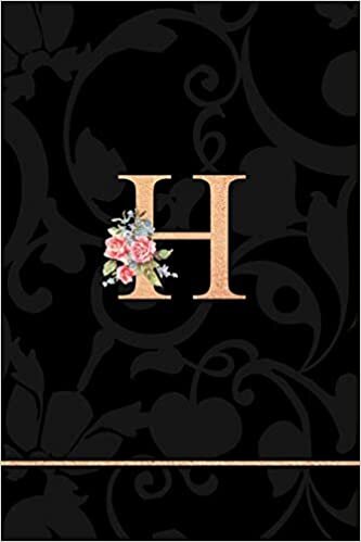 indir H: Letter H Monogram Floral Journal, Pink Flowers on Elegant Black, Personal Name Initial Personalized Journal, 6x9 inch blank lined college ruled notebook diary, perfect bound, Soft Cover