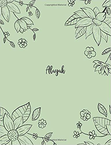 indir Alayah: 110 Ruled Pages 55 Sheets 8.5x11 Inches Pencil draw flower Green Design for Notebook / Journal / Composition with Lettering Name, Alayah