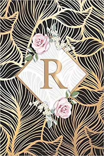 indir R: Nifty Floral Monogram Letter R Initial Wide Ruled Notebook for Girls &amp; Women | Pretty Personalized Wide Lined Journal for Writing &amp; Notes | Abstract Exotic Black &amp; Gold Pattern