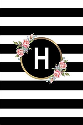 indir H: Letter H Monogram personalized Journal, Floral Black &amp; white Stripe Monogrammed Notebook - Blank Lined 6x9 inch College Ruled 120 page perfect bound Glossy Soft Cover