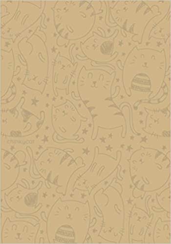 7" x 10" Neutral Tan Grid Minimalist Cat Pattern Notebook: Large (17.78 x 25.4 cm) Simple Minimal Light Beige Brown Kitty Kitten Journal in Matte Soft ... (50 Leaves or Sheets) and 5 mm Line Spacing
