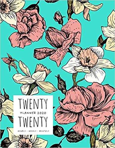 indir Twenty Twenty, Planner 2020 Hourly Weekly Monthly: 8.5 x 11 Large Journal Organizer with Hourly Time Slots | Jan to Dec 2020 | Hand-Drawn Narcissus Flower Design Turquoise