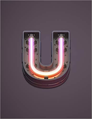 U: Modern funky, cool neon glowing light effect, monogram college ruled composition notebook for all - men, women, girls and boys. Perfect for office, study or general writing / note taking. indir