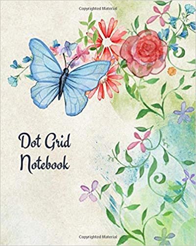 Dot Grid Notebook: Blue butterfly & flowers; 100 sheets/200 pages; 8" x 10"