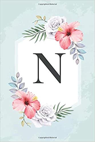 indir N: Cute Initial Monogram Letter N notebook, Pretty Personalized Medium Lined Journal &amp; Diary for Writing &amp; Note Taking, Lovely Floral Notebook Journal for Women and Girls