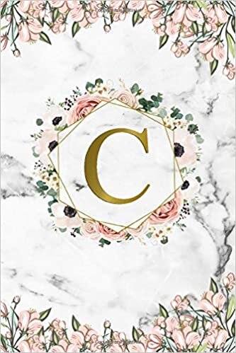 C: Trendy Monogram Initial Letter C College Ruled Notebook for Women & Girls - Cute Personalized Medium Lined Journal & Diary - Girly Marble & Gold Floral Print indir