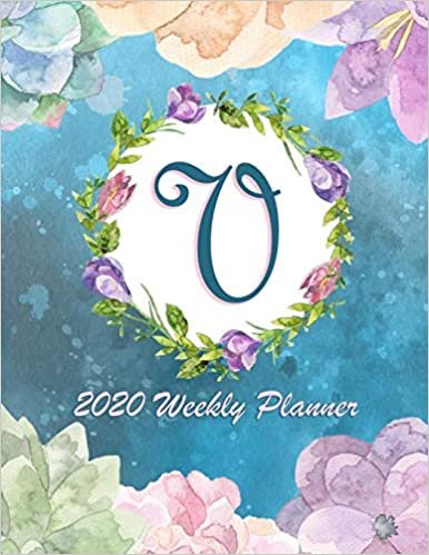 indir V - 2020 Weekly Planner: Watercolor Monogram Handwritten Initial V with Vintage Retro Floral Wreath Elements, Weekly Personal Organizer, Motivational Planner and Calendar Tracker Scheduler