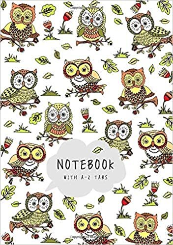 Notebook with A-Z Tabs: A5 Lined-Journal Organizer Medium with Alphabetical Section Printed | Cute Owl Floral Design White
