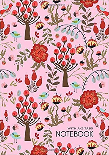 Notebook with A-Z Tabs: A5 Lined-Journal Organizer Medium with Alphabetical Section Printed | Birds in Forest Design Pink indir