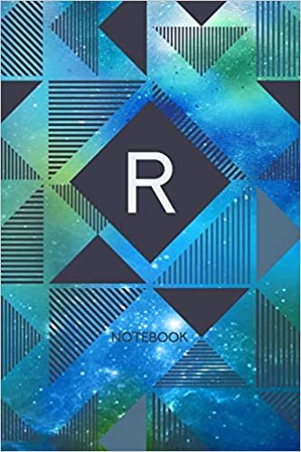 R - Notebook: Monogram Initial R – Personalized Blank Wide Lined Journal Gift with Modern Green & Blue Contemporary Starry Space Paint Splatter with Geometric Design for Men & Women