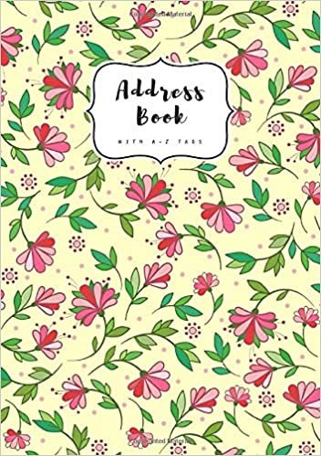 indir Address Book with A-Z Tabs: A5 Contact Journal Medium | Alphabetical Index | Curving Flower Leaf Design Yellow
